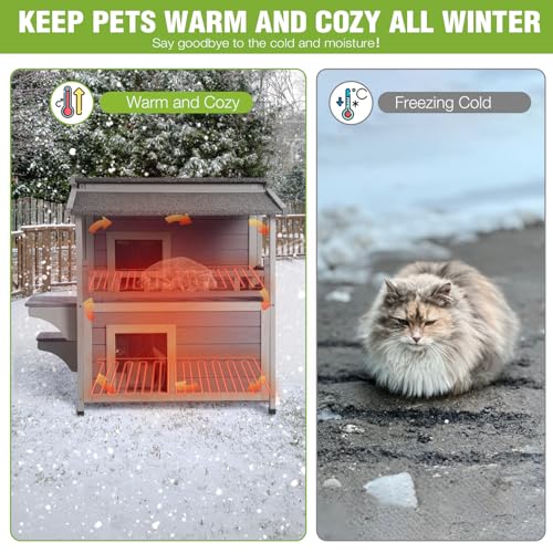 2 Story Heated Cat House Outdoor Insulated Cat House Weatherproof Feral Cat Shelter with Safe Heating Pad