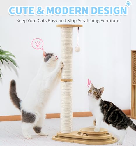 Made4Pets Tall Cat Scratching Post for Indoor Cats with Ball Track 32" (32"H)