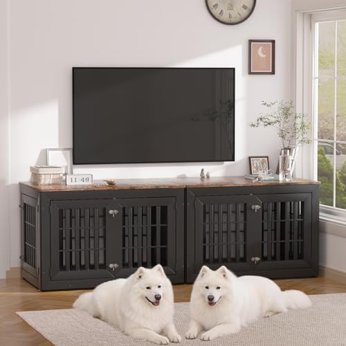 42" Heavy Duty Dog Crate Furniture for Large (42.1"L x 28.7"W x 28.5"H / Black+Brown)