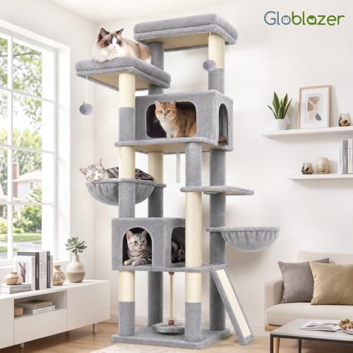 75in Tall Cat Tree Tower for Indoor Cats (Light Grey / 75 inch)