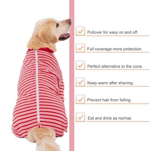 Dog Onesie Surgery Recovery Suit for Large Medium Bodysuit Dogs Pajamas PJS Full Body for Shedding (2XL / Red Pink)