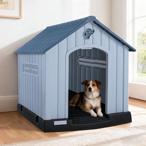 Durable Waterproof Plastic Dog House for Small to Large Sized Dogs (Blue / 40"L x 37.2"W x 40"H)