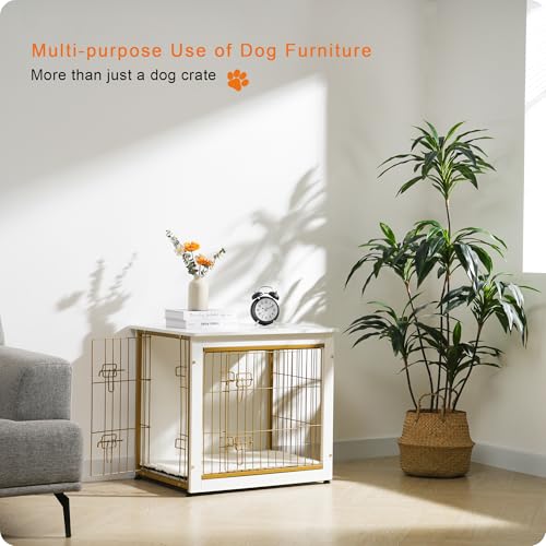 27" Dog Crate Furniture (White+Gold / 27.2"L x 20.1"W x 23.6"H)