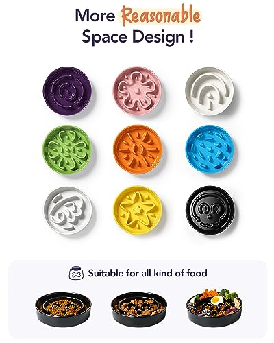 Ceramic Slow Feeder Dog Bowls Small Breed (Skull Black / S-0.6 Cups)