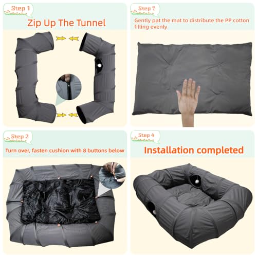 4 Ways Shuttled XL Cat Tunnel Bed for Indoor Cats Peekaboo Cat Cave Donut with Cool Mat (Extra Large / Dark Gray)