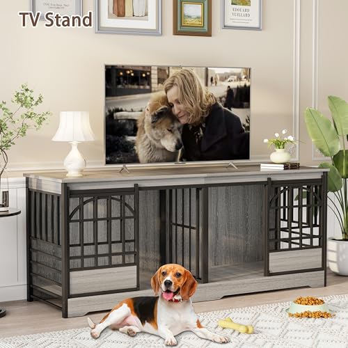 78" Double Dog Crate with Divider (Grey / 78.0"L x 23.8"W x 31.7"H)