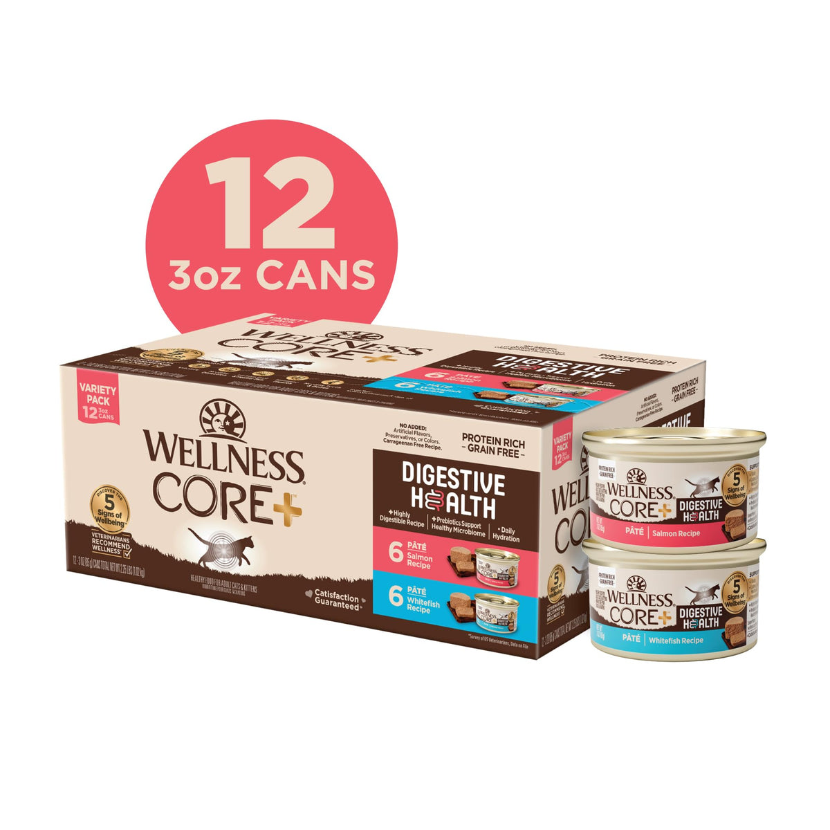 CORE+ Digestive Health Pate Variety Pack Adult Canned Wet Cat Food (3 Ounce (Pack of 12))