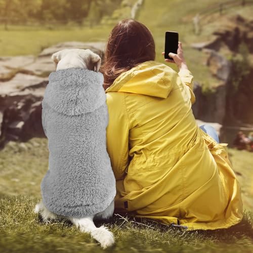 Fuzzy Dog Sweaters for Large Dogs Dog Hoodie Soft Double (X-Large / Grey)