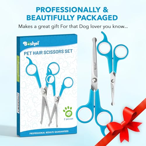 Razor Sharp Stainless Steel Dog Grooming Scissors for Grooming Professionals at Home with Rounded Safety Tips (2 Pack)