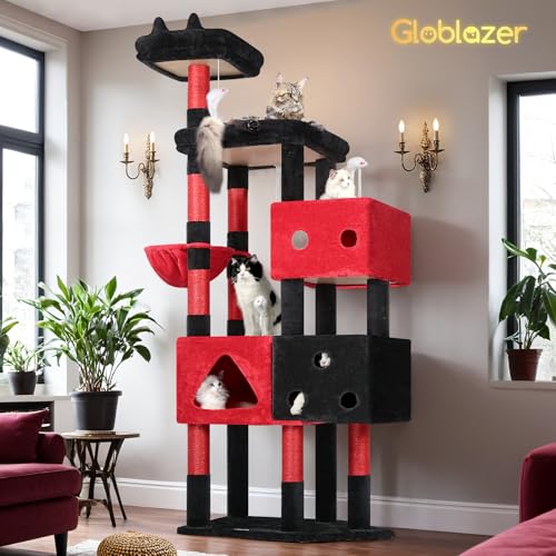 Extra Large Gothic Cat Tower for Big Cats 20 lbs (81 inch / Red Black)
