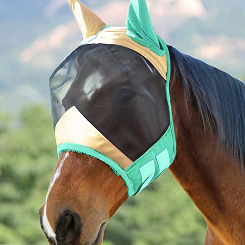 Pro Luminous Horse Fly Mask Standard with Ears UV Protection for Horse Champagne Gold (Champagne Gold/Mint / Medium (Arabian))
