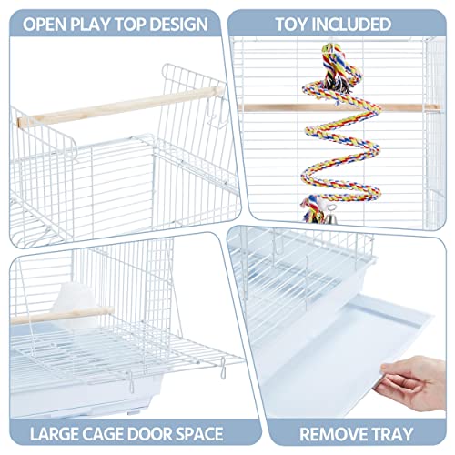 Open Play Top Travel Bird Cage for Conure Sun Parakeet Green Cheek Conure Lovebird Budgie Finch Canary (White)