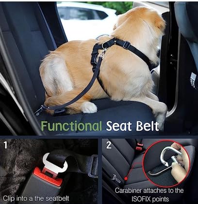 Dog Seat Belt Vest Harness for Car (Black / S (Chest: 16.5-21.7", Neck: 8.7-13.8"))