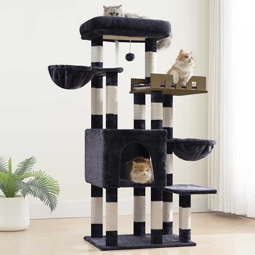 Sturdy Cat Tree Tower for Large Cats (52 inches / Dark Gray)