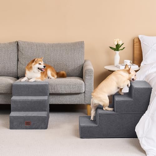 Dog Stairs for Bed 18" H (Grey / Extra Wide 16.5" x 28" x 18")