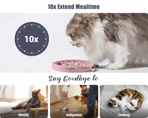 Slow Feeder Cat Bowl Silicone Pet Puzzle Feeder for Slow Eating (Pink / 1.2 Cups)