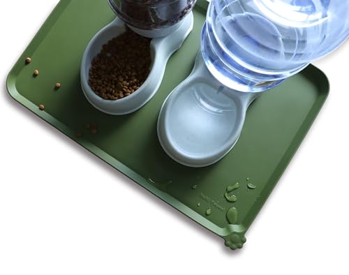 Large Silicone Non Slip Dog Cat Feeding Mats (24"L x 16"W / Dark Olive)