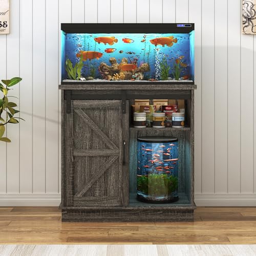 Farmhouse 20 29 Gallon Fish Tank Stand with Power Outlet (Grey / 20 Gallon)