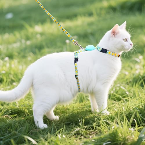 Adjustable Cat Harness and Leash Set Escape Proof Kitten Strap Collar for Walking Travel (Medium / Light Blue(Lemon))