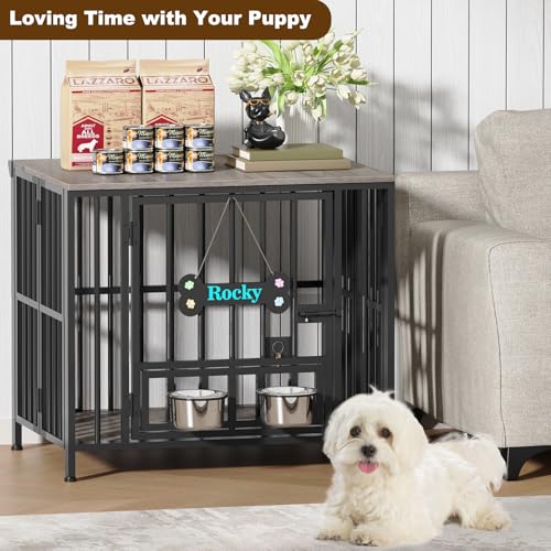 27" Foldable Dog Crate Furniture (Oak Grey / 27.6"L x 20.5"W x 23.6"H)