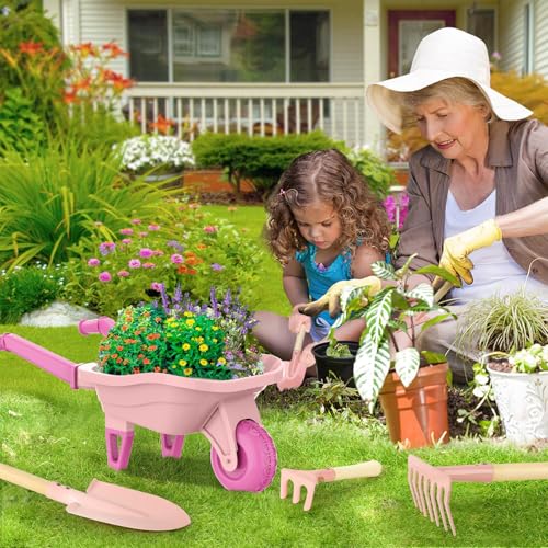 Kids Gardening Set with Wheelbarrow (Pink)