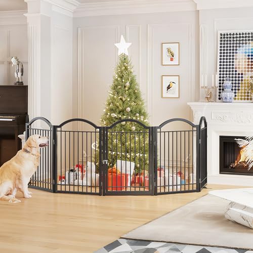 Metal No Assembly Freestanding Dog Gate with Door Walk Through (Black / 5 panels)