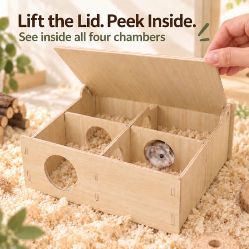Wooden 4 Chamber Hamster Maze Hideout with Lift
