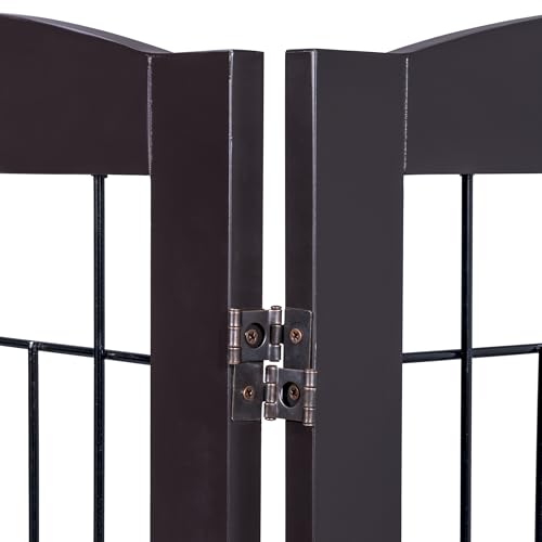 Free Standing Foldable Metal Pet Gate for Dog (Espresso / 【4 Panels】80"W x 30"H)