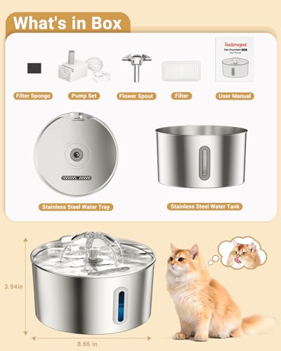 Cat Water Fountain Stainless Steel (3.2L+3 Filters)