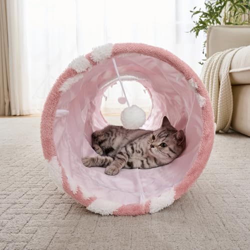 Straight Cat Tunnel for Indoor Cats 47"x12" (Pink Flower / Straight)