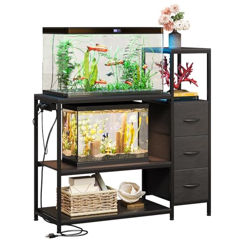 20 29 Gallon Aquarium Stand with Drawers & Power Outlet (Black)