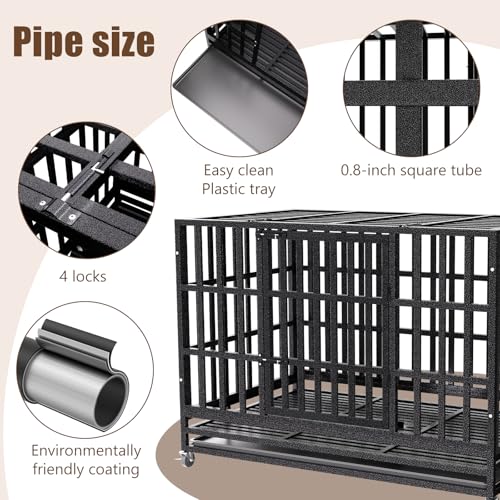 Heavy Duty Dog Crate Kennel with Wheels (37.4"L x 25.6"W x 30.5"H)