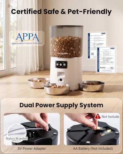Automatic Cat Feeder with Camera for 3 Cats (White)