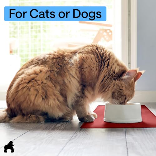 Dog Food Mat 100% Waterproof Silicone (Red / 16"l X 10"w)