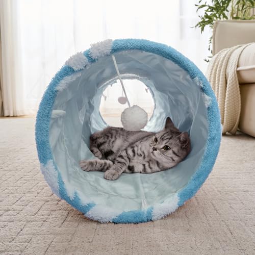 Straight Cat Tunnel for Indoor Cats 47"x12" (Blue Flower / Straight)