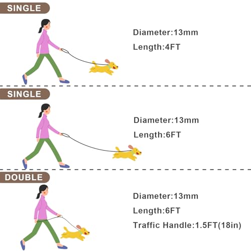 Rope Dog Leash with Two Handles (Brown / 6FT*0.51" Two Handle)