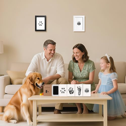 Inkless Paw Print Kit for Dogs (Black Pad,Black/White Wood Frame / 4-Pack,Medium)