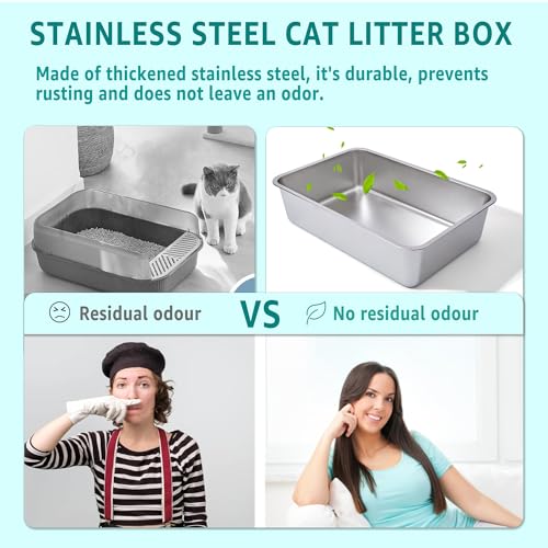 Stainless Steel Litter Box Medium for Cats (M-17×13×5.1")