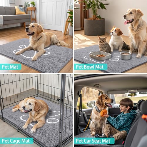 Dog Door Mat for Muddy Paws (36"X24" / Grey and White)
