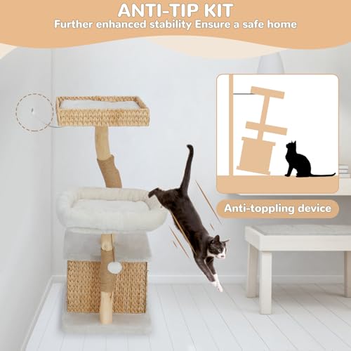 Modern Cat Tree Tower for Indoor Cats (Two layer Off-white)