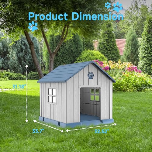 32in Large Outdoor Dog House (Blue / 31.18*33.7*32.52)