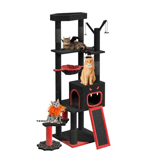 Gothic Cat Tree with Coffin Bed (Black and Red / 60inch)