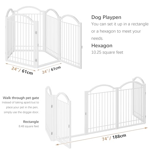 Metal No Assembly Freestanding Dog Gate with Door Walk Through (White / 5 panels)
