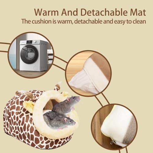 Guinea Pig Rat Bed Hideout for Rat Bearded Dragon Hedgehog Ferret to Sleep and Hide (Large / 1.Giraffes)