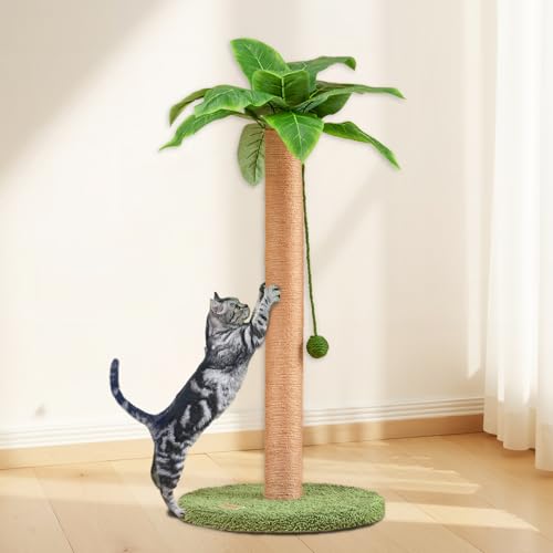 Cat Scratching Post 33 Inch Tall Cat Scratcher for Indoor Cats Adults (33 in Green Post)