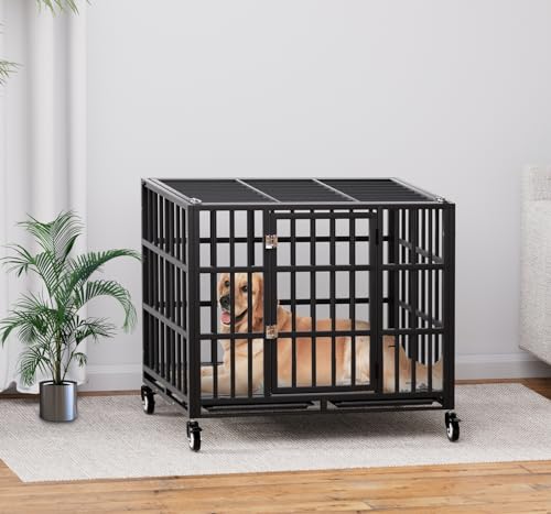 37 Inch Heavy Duty Dog Crate with Wheels (37.0"L x 25.2"W x 27.8"H)