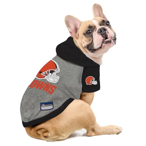 Hoodie for Dogs & Cats. NFL Football Licensed Dog Hoody Tee Shirt (Large / Cleveland Browns)