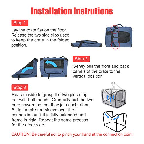 Large Cat Carrier 24"x16.5"x16.5" Portable Dog Crate for Small Medium Dogs Collapsible Traveling Pet Crate with Collapsible Bowl (Blue (No Litter Box) / 24.0"L x 16.5"W x 16.5"H)