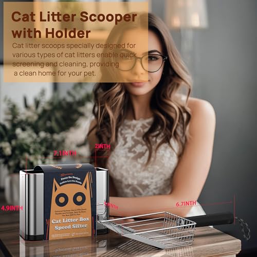 Heavy Duty Stainless Steel Cat Litter Scoop with Holder