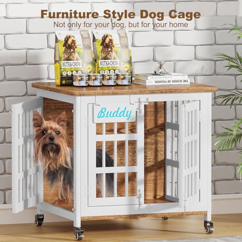 27" 33" Heavy Duty Dog Crate Furniture with Name Tag (White & Beech / 26.8"L x 20.9"W x 23.2"H)
